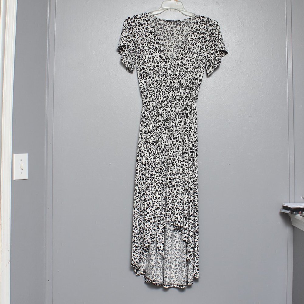 West kei black and white floral high low midi dress